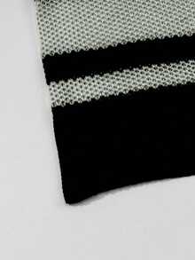 Unisex Loose Striped Casual Minimalist Business Commute Polo Collar Short Sleeve Knit Sweater Top, Suitable For Spring, Summer, Autumn - Grey - View 7