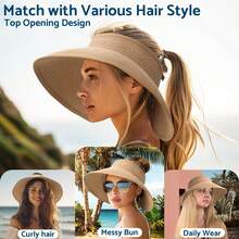 Women's Foldable Wide Brim Sun Hat Set (Foldable & Packable, Suitable For Travel, Sun Hat) - 1 Khaki Piece - View 3