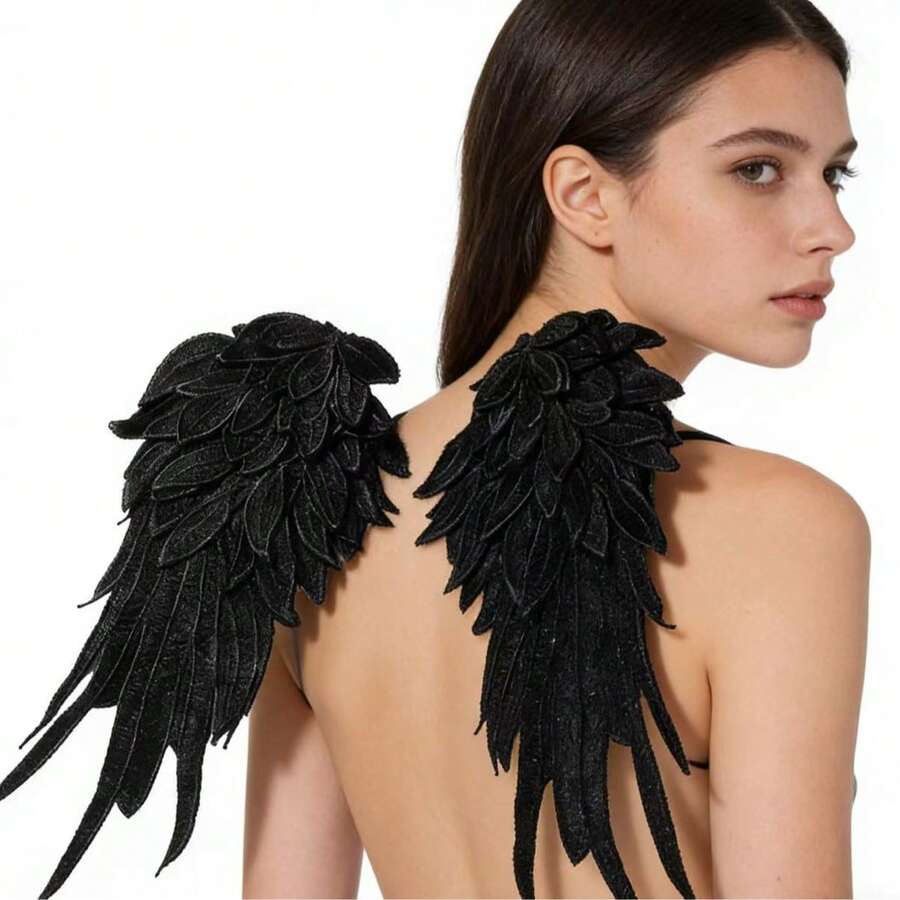 1 Pair 3D Angel Wing Embroidered Lace Collar Applique Patches - Multicolor - View 1