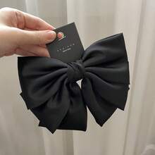 Large 3-Layer Satin Bow Hair Clip, Elegant Hair Accessory - Black - View 3