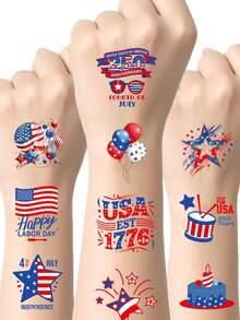 25/50pcs Independence Day Theme Temporary Tattoo Stickers, Perfect For 250th Independence Day Celebration Party. These Temporary Tattoo Stickers Are Great Fun And Unique Party Favors Or Holiday Decorations. - Multicolor - View 6
