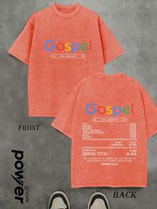 JesusT-SHITR GOD Graphic Tees Cotton Shirts  Gospel Text With Vibrant Colors. Double - Sided Printing Men's Washed And Distressed Short-Sleeved T-Shirts, 230g 100% Pure Cotton, Men's Clothing.Unisex. Ideal For Casual Wear, Festivals, Everyday Use.Christmas T - Shirt - 珊瑚橙 - 查看 1