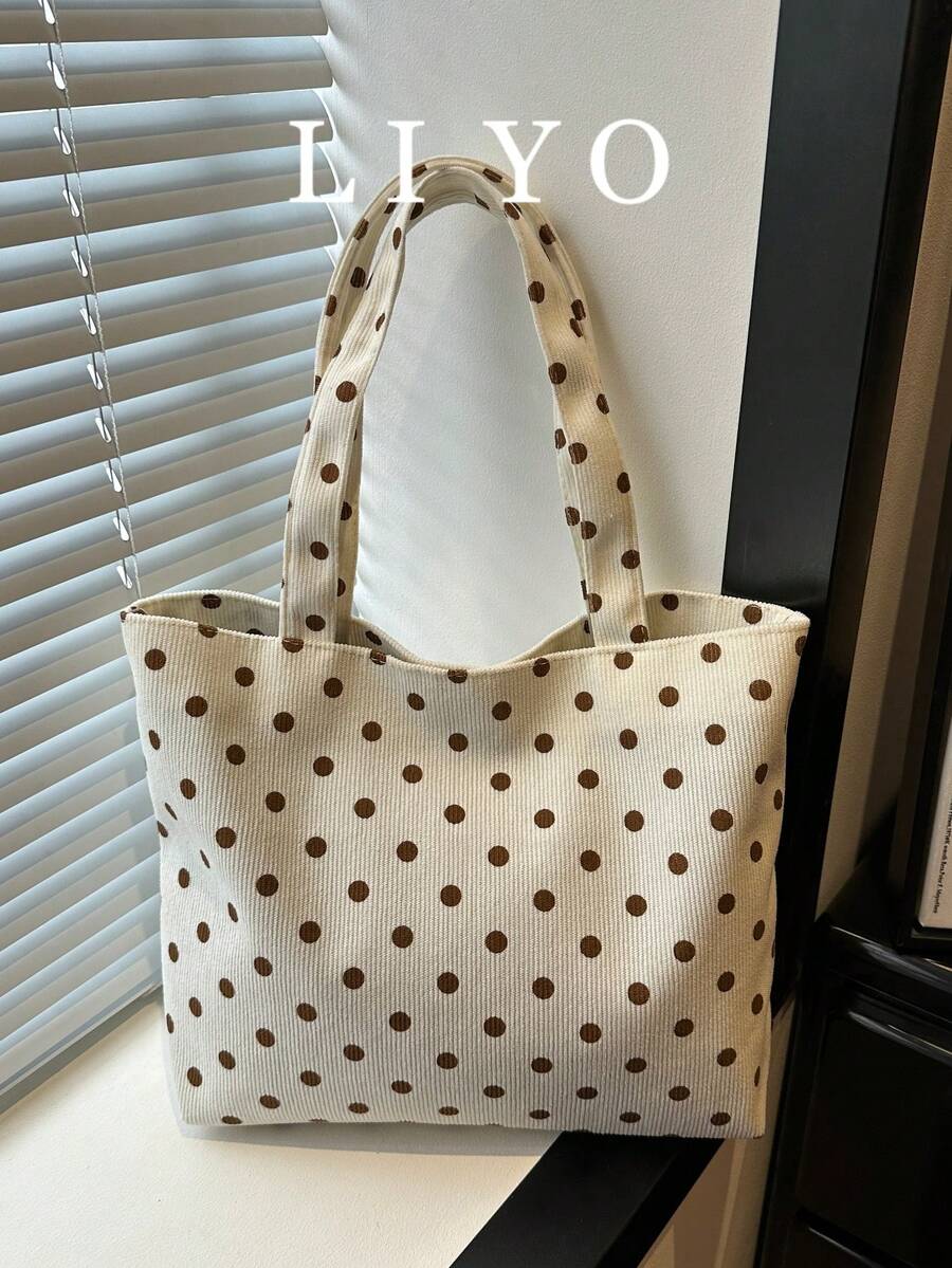 Minimalist Style Women's Cloth Tote Bag, Polka Dot Handbag, Casual Versatile Shoulder Bag