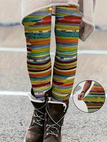 Casual Skinny Stretchy Tights With A High Waist And Stripes, Perfect For Everyday Wear In Women'S Fashion - phong cách - Xem 1