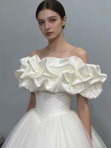 A White Bridal Wedding Dress Satin Strapless Wedding Dress Accessory Off-The-Shoulder Shawl Shrug Adjustable Back - Multicolor - View 13