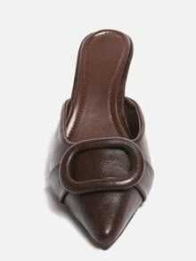 Women's Velvet Effect Embellished Pointed Toe High Heels - Brown - View 4