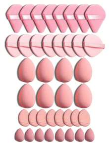 5/10/20/30/40/50/60/80/100pcs Makeup Tool Set Includes: 10pcs Liquid Makeup Sponges + 10pcs Mini Liquid Makeup Sponges + 10pcs Powder & Setting Triangular Puffs + 10pcs Face Makeup Air Cushion Puffs + 10pcs Mini Face Concealer Air Cushion Puffs - Watermelon Pink - View 8