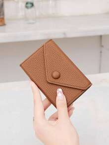 CHARM INFINITE Litchi Embossed Multiple Card Slots Flap Button Decor Card Holder Card Holder Wallet Business Card Holder Credit Card Holder Card Holder Women For Women Wallet Mini Wallet Purse Wallet Card Wallet Rfid Wallet - Pink - View 10