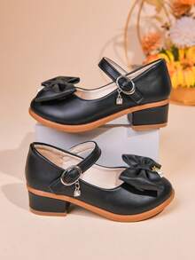 2025 Children's Soft Bottom Princess Shoes, Little Princess Performance & Formal Dress Leather Shoes, Girls High Heel Shoes, Plus Size - Black - View 9