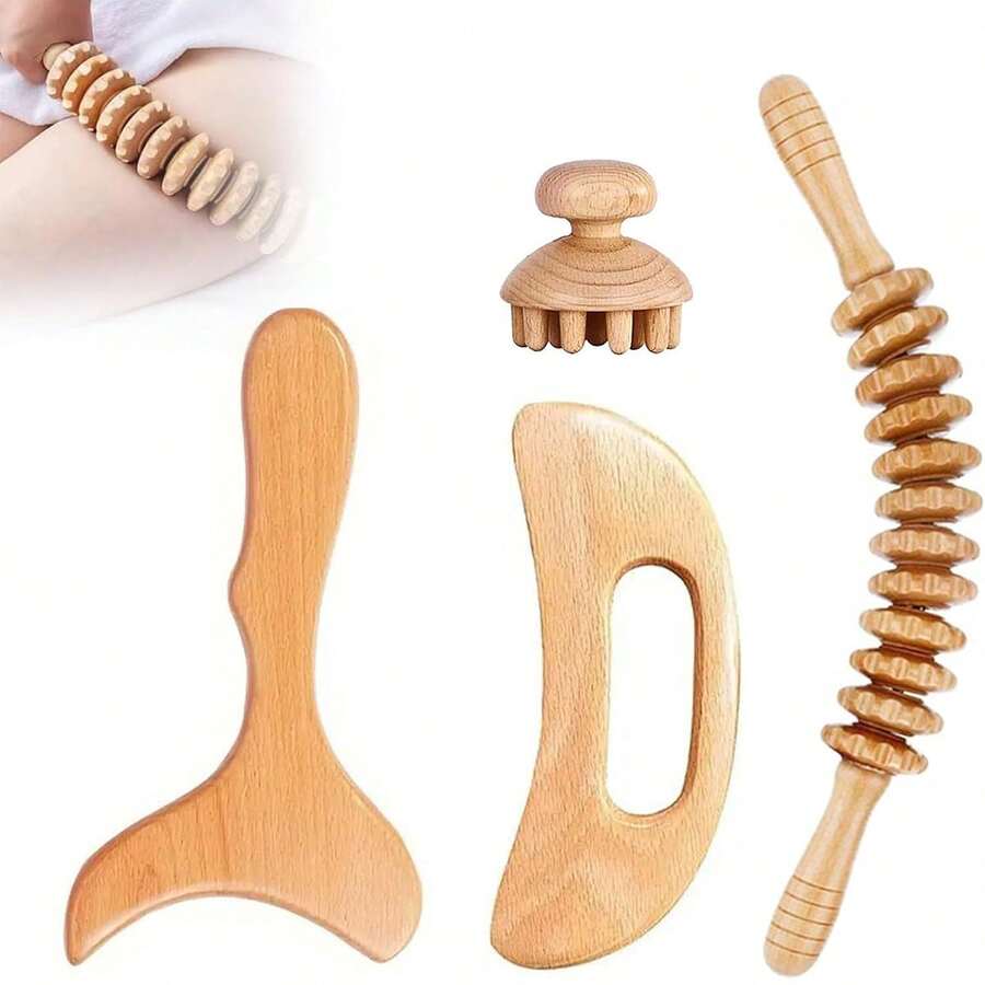 SilvaLex 木质按摩器，全身按摩器，手部按摩器，腿部按摩器，肩部按摩器，颈部按摩器，面部按摩器，背部按摩器，腰部按摩器，全身肌肉按摩，多功能按摩器，适用于身体不同部位，身体放松工具，适合居家使用，可作为礼物送给家人、朋友、同学、女朋友，父母节日礼物，母亲节礼物，感恩节礼物，复活节礼物 - 杏色 - 查看 1