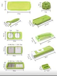 12-Piece Multifunctional Set For Processing Fruits And Vegetables In The Kitchen, Including A Grater, Peeler, And Dicer, Household Tools For Vegetable Processing. - Green - View 12