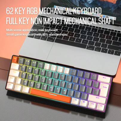 מקלדת מכנית צבעונית מותאמת אישית T60, מקלדת מיני עם 62 מקשים למחשב נייד לגיימינג ולמחשב משרדי