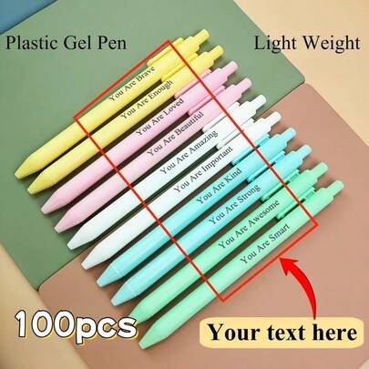 100pcs Customized Engraved Macaron Color Ballpoint Pens, Plastic Material, Customizable Text, Creative Pens, Advertising Pens, Suitable For Christmas, Anniversary, Birthday, Festival Parties, Meeting, Signature, Customized Stationery Gifts, Promotional Giveaways