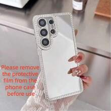 适用于三星 Galaxy S26 S25 S24 FE S23 Ultra Plus 的闪亮钻石镜面手机壳，镀层化妆镜防震保护套 - 銀色 - 查看 7