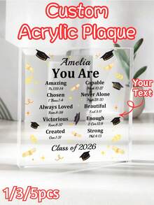 1/3/5pcs Customizable Square Acrylic Decor, Allow Upload Of Custom Text, 3 Size Options, Acrylic Displays Affection, Suitable For Student Personalized Gifts, Custom Name Plates, Home Decor, Bedroom Decor, Personalized Room Decoration - Multicolor - View 2