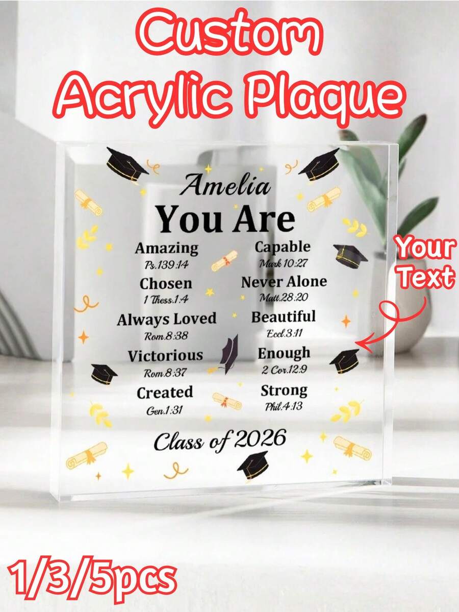 1/3/5pcs Customizable Square Acrylic Decor, Allow Upload Of Custom Text, 3 Size Options, Acrylic Displays Affection, Suitable For Student Personalized Gifts, Custom Name Plates, Home Decor, Bedroom Decor, Personalized Room Decoration