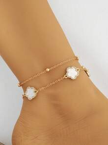 1pc Four-Leaf Clover & Five-Petal Flower Anklet, Suitable For Daily Wear In Summer - one-size - View 11