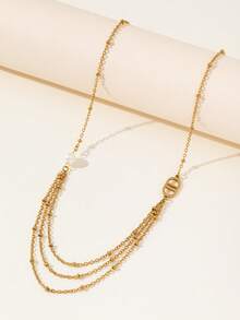 1 Bộ: 2 dây chuyền mặt dây chuyền hình chữ D nhỏ bằng thép không gỉ mạ vàng + dây chuyền dài hình chữ thập dẹt đính ba viên ngọc trai. - Vàng - Xem 3