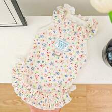 1 pieza Vestido de princesa de verano para mascotas, ligero y transpirable con volantes y estampado floral - Multicolor - Ver 17