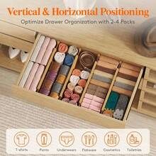 1/2/4pcs Bamboo Expandable Drawer Dividers, Spring-Loaded Tool-Free Installation, Anti-Slip Edge Protection, Scratch-Resistant, Customizable Compartments. Suitable For Kitchen Utensils, Bedroom Clothes, Bathroom Cosmetics, Office Supplies Drawer Storage Organizer - Multicolor - View 5