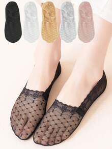 1/5/10 双女士蕾丝性感隐形露踝镂空柔软防滑短袜 - 彩色 - 查看 2