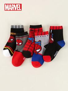 Marvel 5双装儿童短袜，官方授权超级英雄印花男童袜 - 彩色 - 查看 1