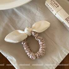 1pc French Satin Bow Bunny Ear Headband, High Elasticity, Faux Silk Pleated Hair Scrunchie, Elastic Hair Accessory - Multicolor - View 14