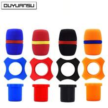 Microphone Windscreen, Silicone Microphone Protective Cover, Anti-Rolling Microphone Protection For KTV - Microphone Silicone 2-piece Set, Blue - View 4