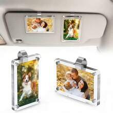 2pcs Vertical Car Sun Visor Photo Frame Clips | Acrylic Clip-On Holder | Fits All Vehicle Models | Holds 3.5x2.3 Inch Photos | Random Colors | Customizable Car Decor | Great Gift For Couples, Families And Pet Memorials - Transparent - View 8
