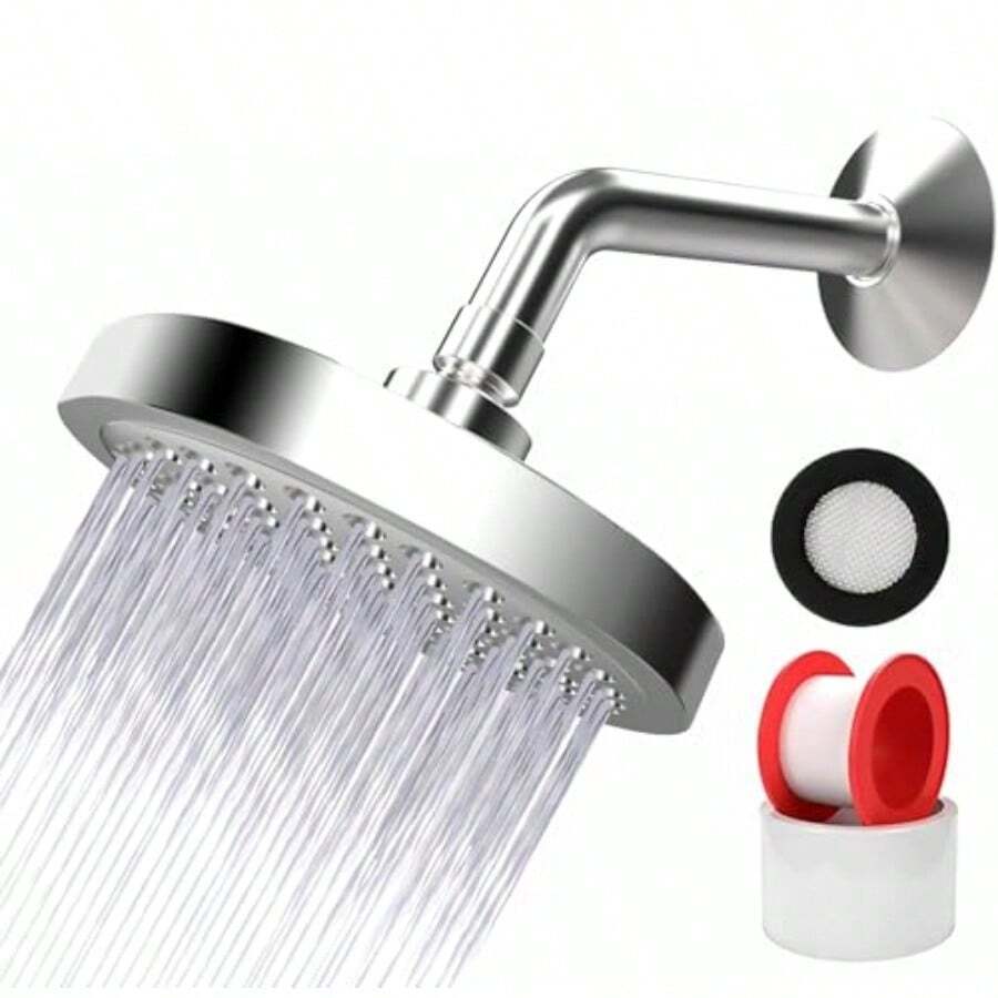 Ducha de Lluvia de Alta Presión 6 Pulgadas Cabezal de Regadera Ducha De Lluvia Fija con Ajustable dn 360 Grados Sin Herramientas Redonda Cromo Pulido Cabezal de Regadera para Baño Hotel SPA Plata - Pago - Ver 1