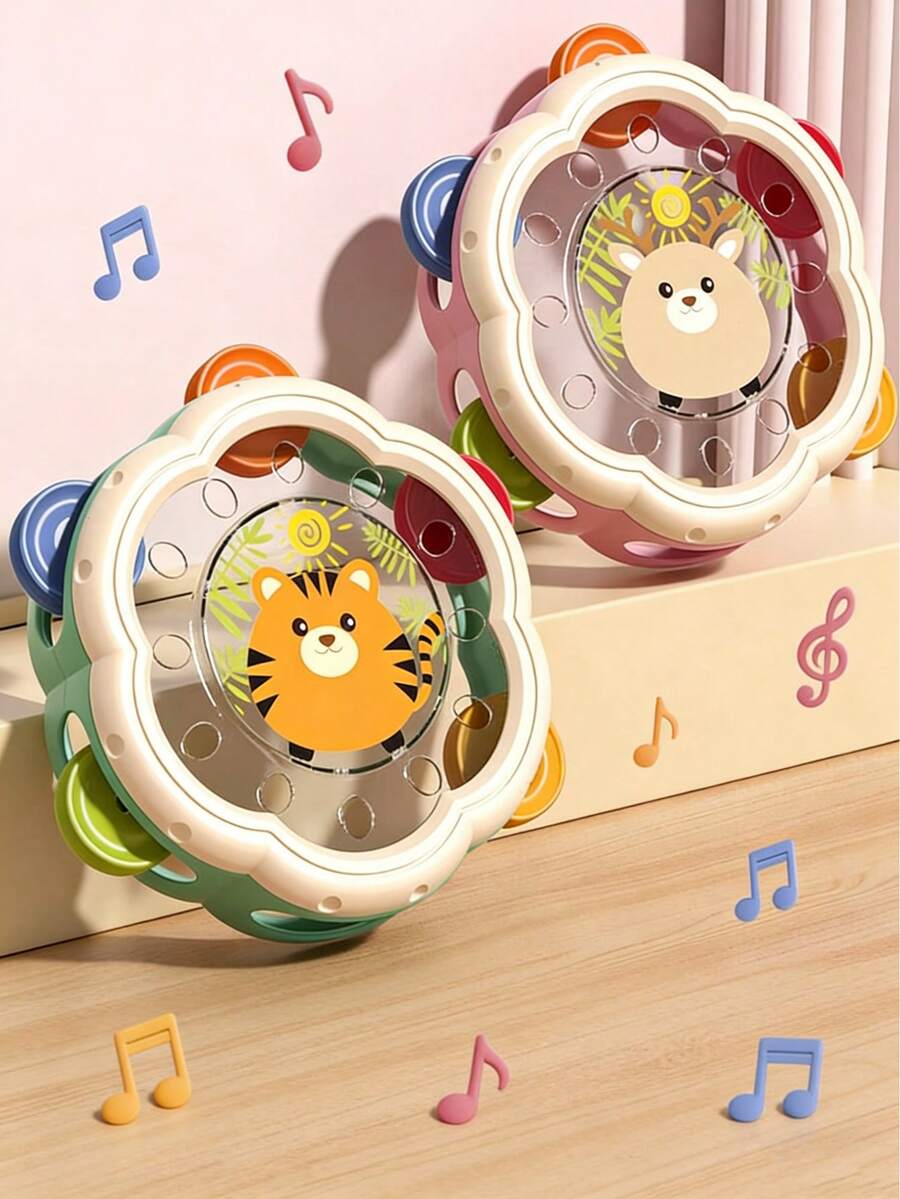 0-3岁可爱卡通手拍子、摇铃、手鼓乐器，音乐教育，礼物，游戏，婴幼儿音乐玩具，用于安抚情绪，促进听力发育和学前教育，复活节彩蛋填充物 - 彩色 - 查看 1