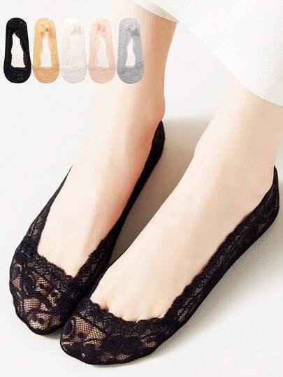 1/5/10 双装时尚蕾丝女士夏季透明透气舒适隐形船袜