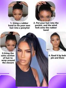 直发马尾接发 长直发环绕式马尾辫 女士夹式马尾辫接发 真人发 棕色马尾辫 假发 日常佩戴 8-24 26 28 英寸（自然黑#1B 深棕#2 浅棕#6） - 彩色 - 查看 9