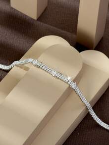 1 chiếc vòng tay tennis màu bạc đính đá Cubic Zirconia (CZ), trang trí hình ngôi sao và hình chữ nhật, khóa cài, trang sức tối giản lấp lánh dành cho nữ, đa năng cho đeo hàng ngày, đi làm, hẹn hò, dự tiệc và làm quà tặng. - Bạc - Xem 4