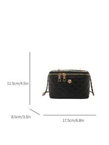 2026 Quilted Chain Strap Boxy Minimalist Embroidered Shoulder Handbag For Women - Black - View 5