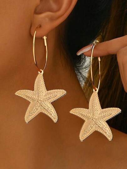 一对度假风波西米亚贝壳、海螺、仿珍珠、海星和海洋生物造型吊坠耳环，夸张的金属设计耳环，适合日常、街头、海滩派对等各种场合。