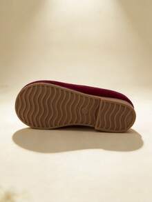 1 Pair Girls' Mary Jane Flat Shoes With Bow, Round Toe Elastic Band, Suitable For Daily Dresses - Burgundy - View 9