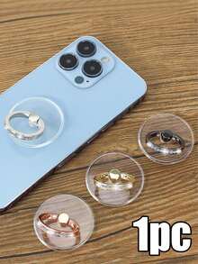 1pc Transparent Rhinestone Circular Ring Phone Holder, Adhesive Slouchy Phone Stand, Multi-Color - Multicolor - View 10