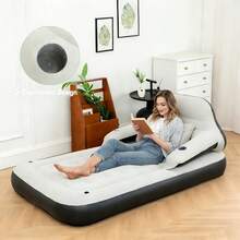 Heavy-Duty Thick-Fabric Padded Extra-Large Inflatable Mattress - A Two-In-One Mattress And Inflatable Sofa, Suitable For Family Guests, Camping, Indoor And Outdoor Use - Portable Inflatable Bed, Featuring Full-Body Support, Quick Installation And Load-Bearing Capabilities - Multicolor - View 5