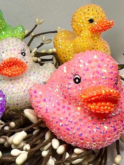 بطة مرصعة بالراين مصنوعة يدويًا: ديكورات جمع لامعة DIY، زخارف لصق إبداعية، ديكورات المنزل والمكتب، أدوات لصق الماس مجانية