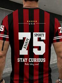 Ensemble sport décontracté pour hommes - T-shirt à manches courtes imprimé et short, tenue d'été pour l'extérieur - Multicolore - Voir 2