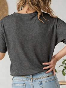 1986 Limited Edition Vintage Cassette Tape Pattern Women's Comfortable Short Sleeve T-Shirt - Retro Geometric Print Casual Top Summer - Dark Grey - View 2