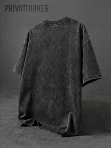 Unisex 230 GSM Heavy Cotton Vintage Distressed Tshirt - Skull Rider Lucky Number 73 Print, 100% Cotton, Loose Fit, High Quality Retro Stylegraphic Tees Men Summer Outfits - 黑色 - 查看 2