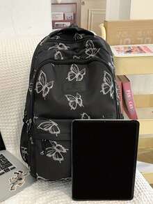 Butterfly Print Casual Women's Large Capacity Backpack, Versatile And Multi-Functional, Suitable For Students, Daily Use, Commuting And Carrying Laptops - Multicolor - View 4