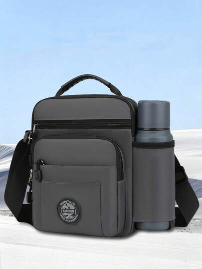Men's Fashion Casual One Shoulder Bag, Large Capacity Multi-Compartment Commuter Messenger Bag With Water Bottle Holder