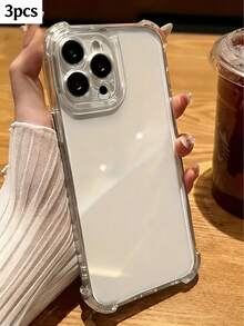 3件装TPU气囊防震2.8mm透明手机壳，兼容 17/17Pro/17ProMax/17Air/16/16Pro/16ProMax/16Plus/11/12/13/14 Pro Max/Xs/Xr/11 Pro/11 Pro Max/12 Pro/12 Pro Max/13 Pro/13 Pro Max/7 Plus/14 Pro/14 Pro Max/14 Plus/7 Plus/8 Plus/8/SE2，简约个性化手机保护套 - 無色 - 查看 3