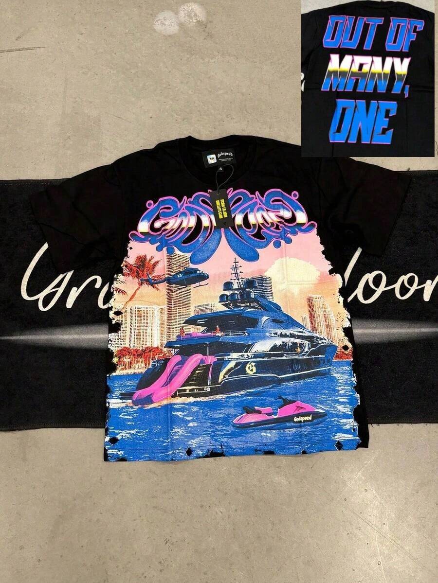 Godspeed F1 Dreams T-Shirt, High Quality Thick Heavyweight, New Autumn Fashion For Men, Premium Cotton Fabric, Suitable For Street Style, Machine Washable, Daily Gift,Mens Clothes,Graphic Tee,Summer Clothes,Summer Tops,Easter Outfits,Spring Clothes ,Shirts - 黑色 - 查看 1