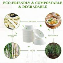 3/25/50/100pcs 350ml White Paper Bowls, Disposable Compostable Bulk Bowls, Bagasse Bowls, Heavy Duty Bowls, Suitable For Cereal, Snacks, Salad - White - View 2