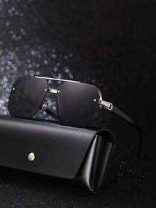 1pc Men's Metal Double Beam Textured Fashion Glasses - Multicolor - View 2