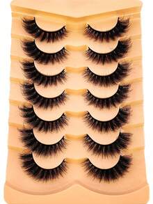 7 Pairs/Set Short 3D Mink Eyelashes, Russian DD Curl, Handmade, Natural Fluffy & Thick, Full Strip Eyelashes, Wholesale Eyemakeup - Black - View 3